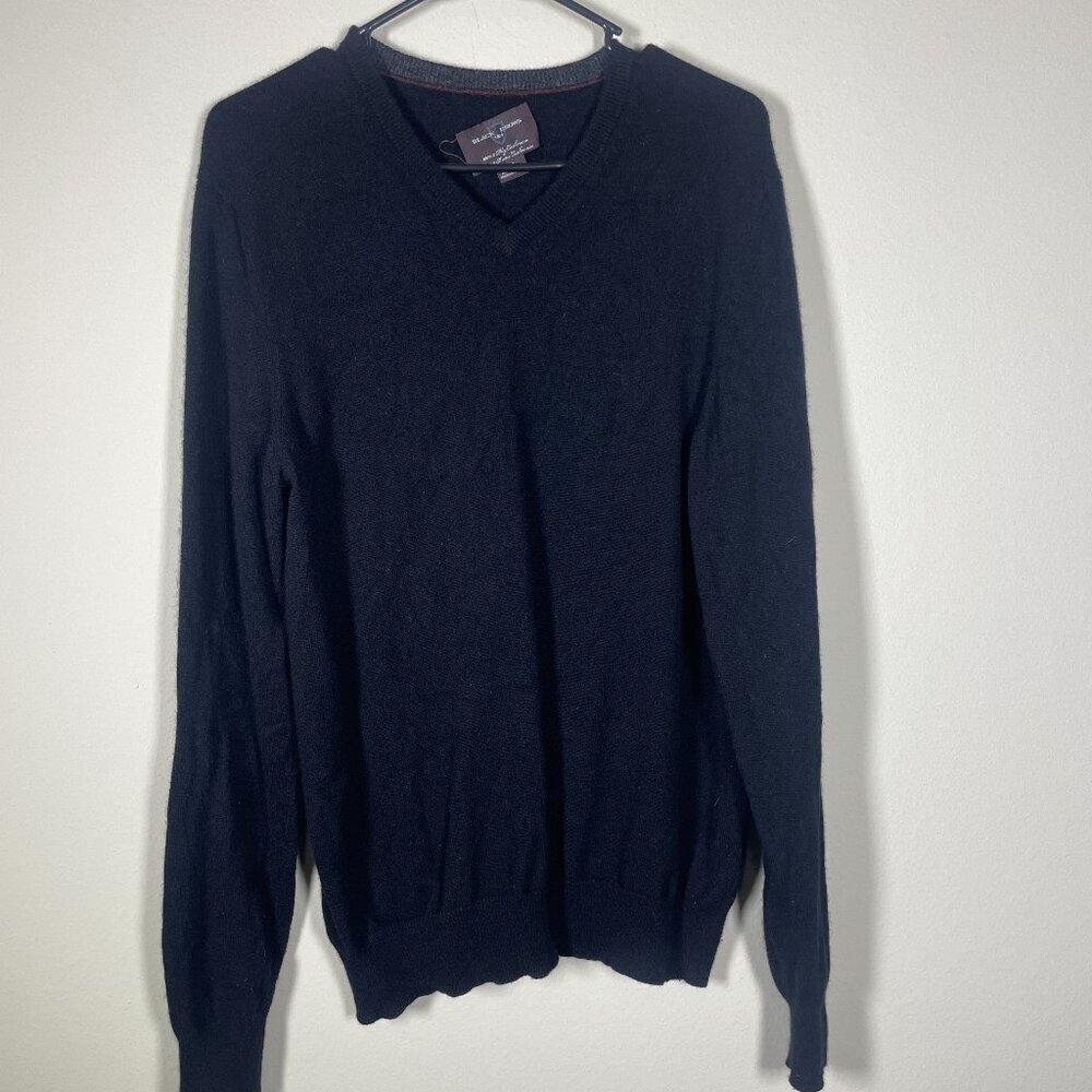 Black Brown Men's V-Neck 100% Cashmere Black Sweater Small!